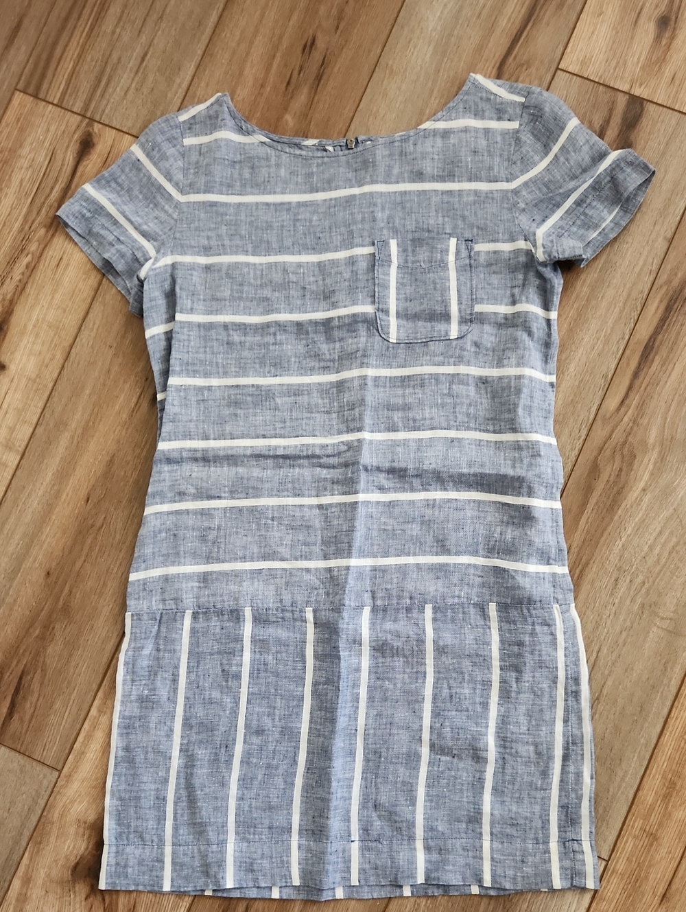 Lou & Grey Women's Linen Short Dress Size XS Blue & White Nautical Euro Summer